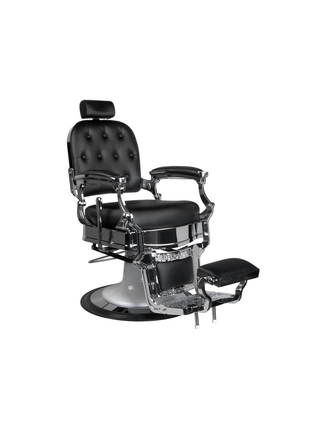 Fauteuil barbier Ernesto capitonné – Argent & Noir – Look rétro & confort pro 