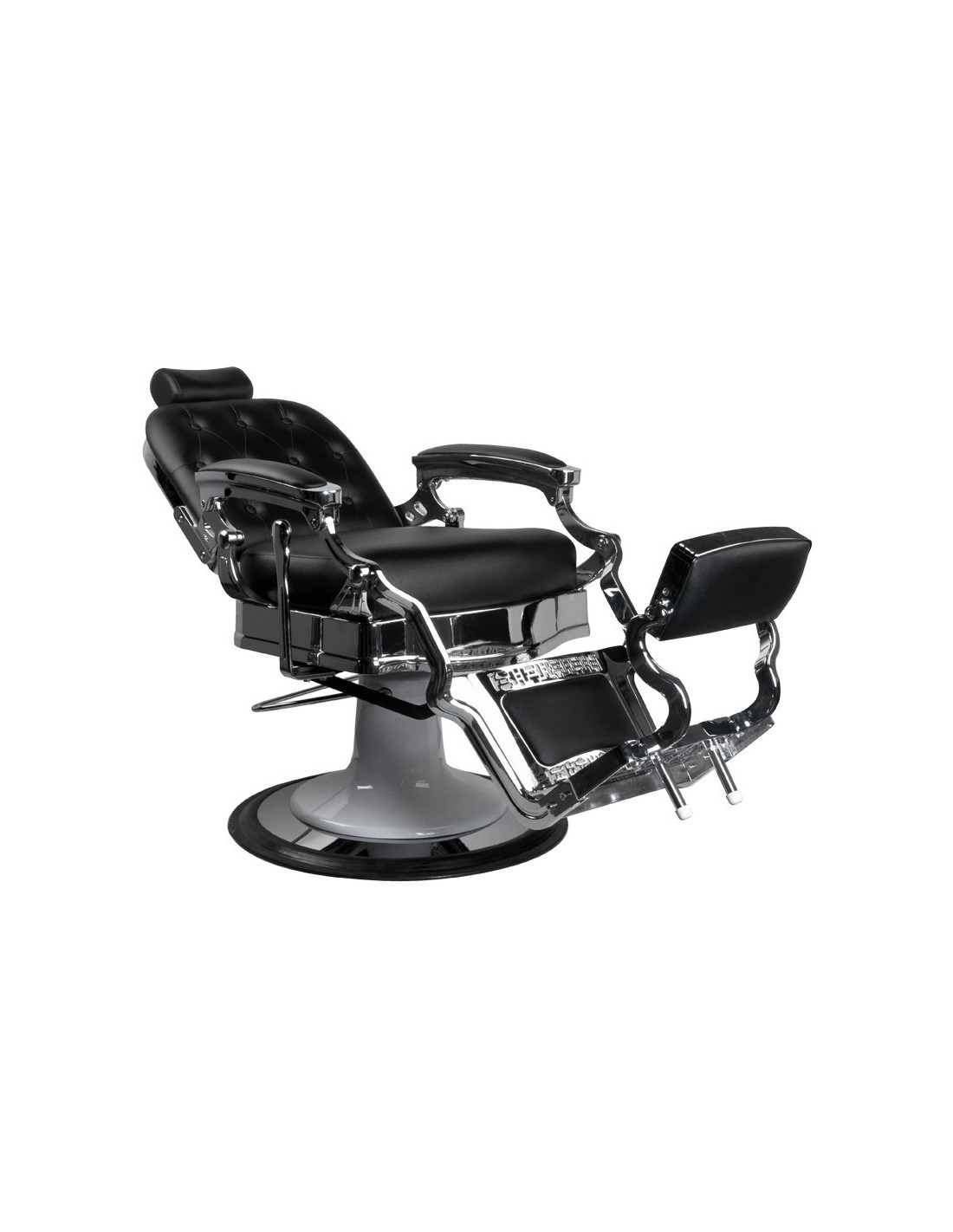 Ernesto Upholstered Barber chair – Silver & Black – Retro Look & Professional Comfort 