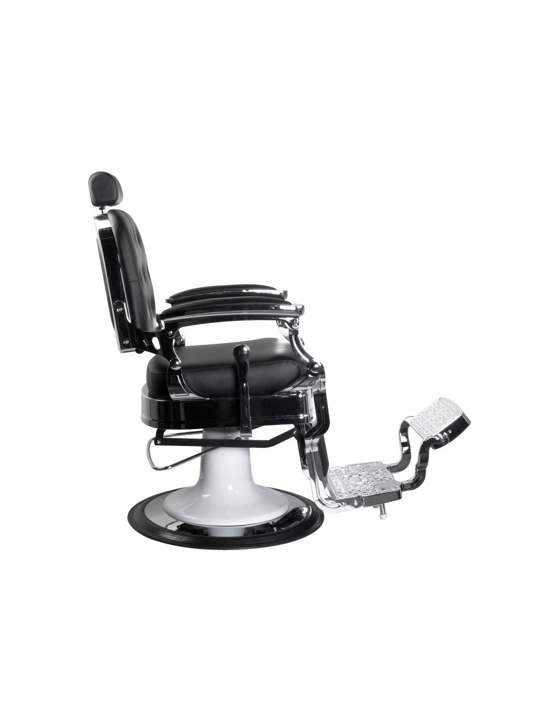 Fauteuil barbier Ernesto capitonné – Argent & Noir – Look rétro & confort pro 
