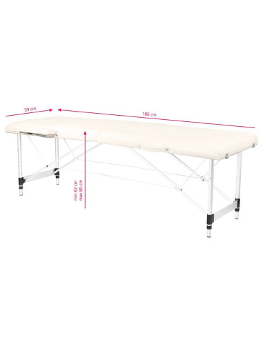 Table de Massage  126960 TABLE DE MASSAGE PORTABLE CONFORTABLE ALUMINIUM 2 SECTIONS CRÈME