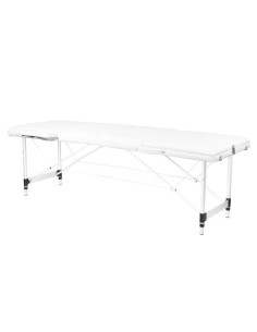 Folding massage table in white aluminium with 3 sections