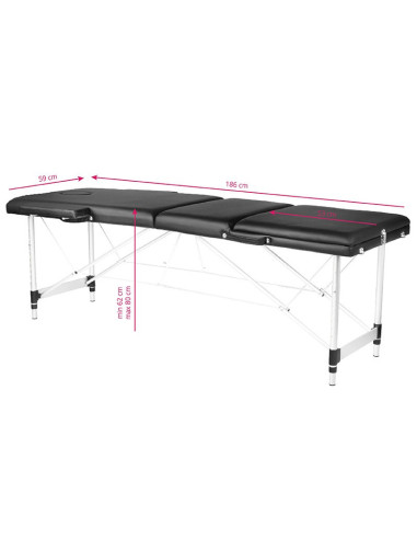 TABLE DE MASSAGE PLIANTE CONFORT ALUMINIUM 3 SECTIONS NOIR