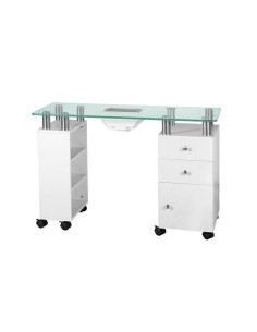 Mesa de manicura de cristal con aspirador 013b blanco