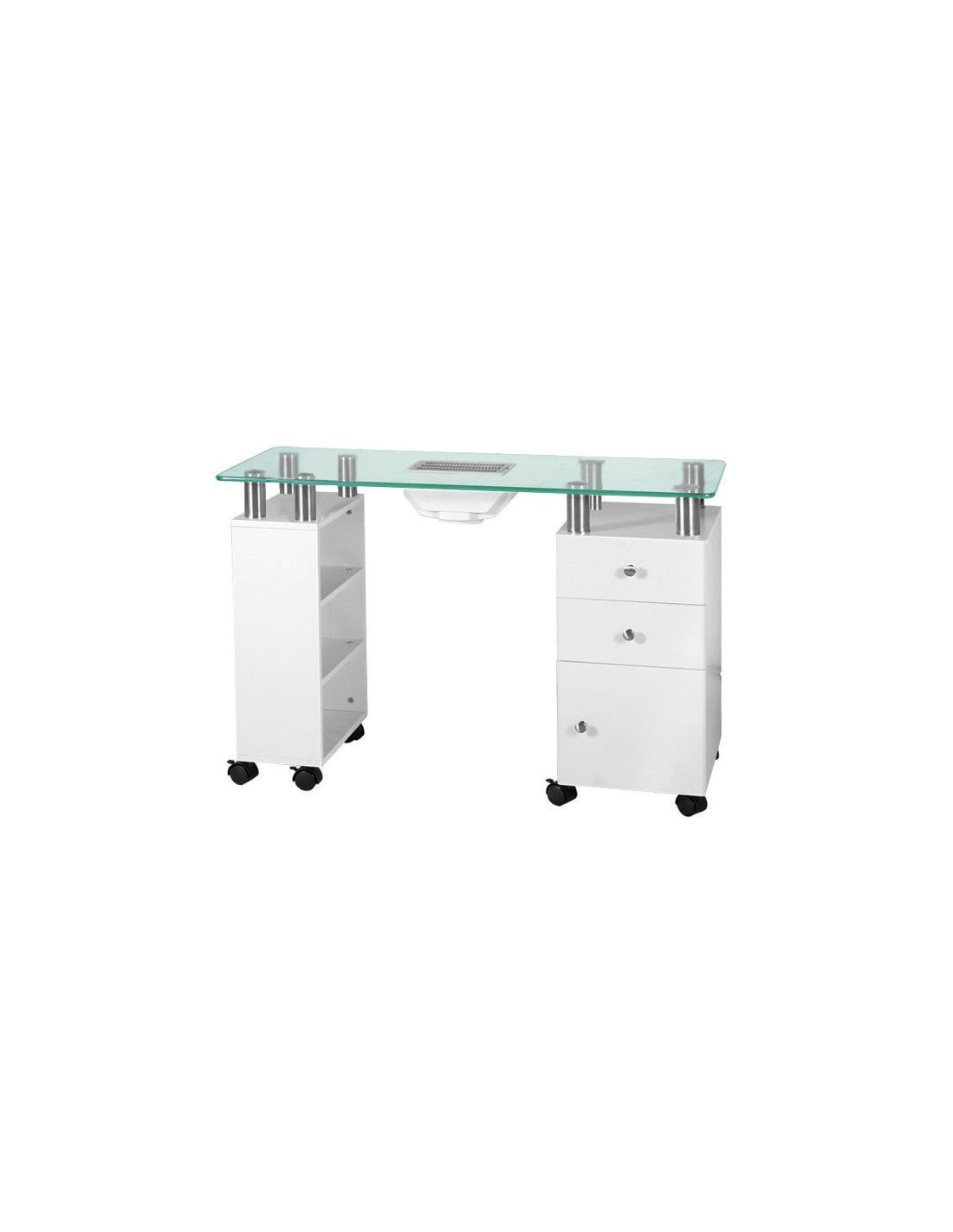 Mesa de manicure em vidro com aspirador 013b branca