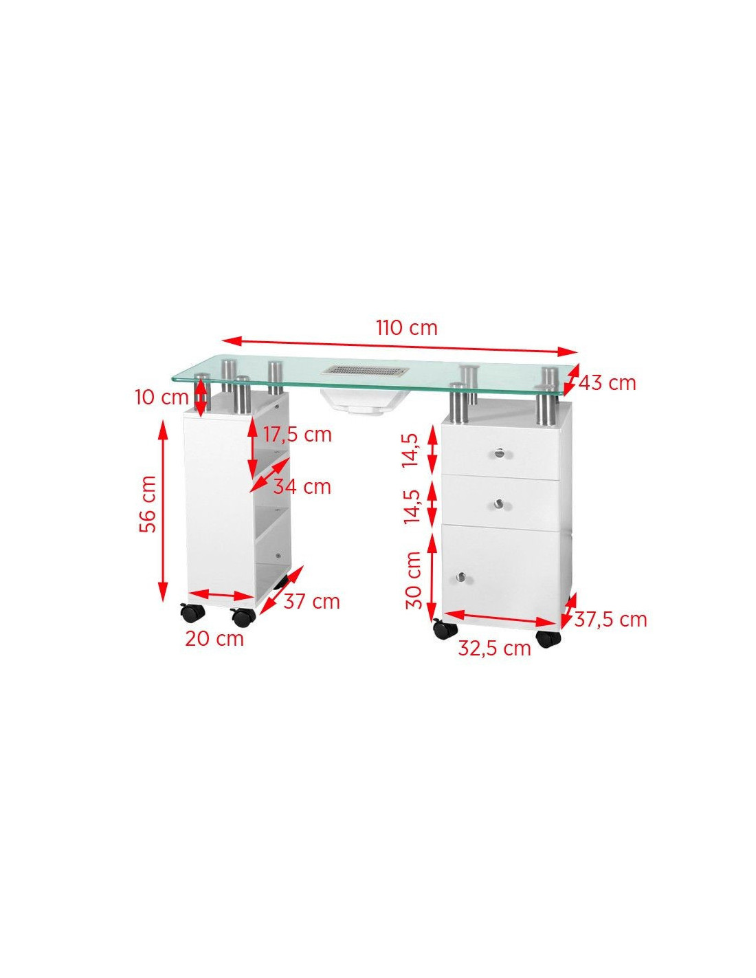 Mesa de manicure em vidro com aspirador 013b branca