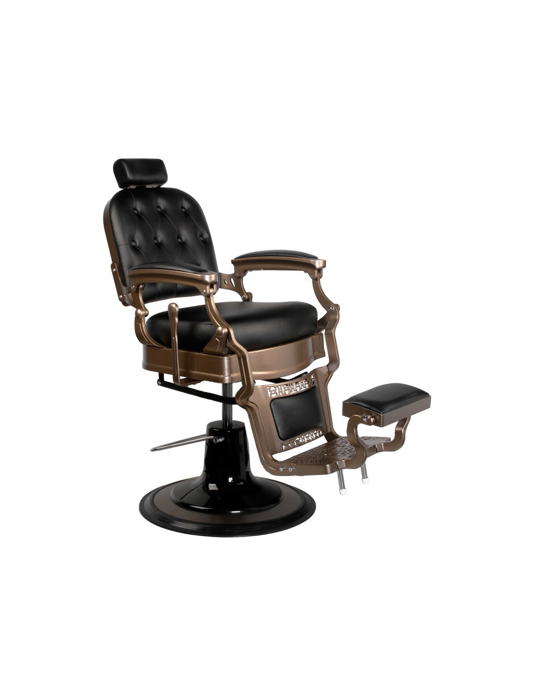 Silla de barbero tapizada Ernesto – Bronce y negro mate