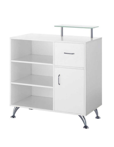 Copper and white reception desk counter