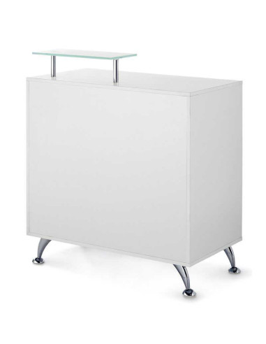 Copper and white reception desk counter