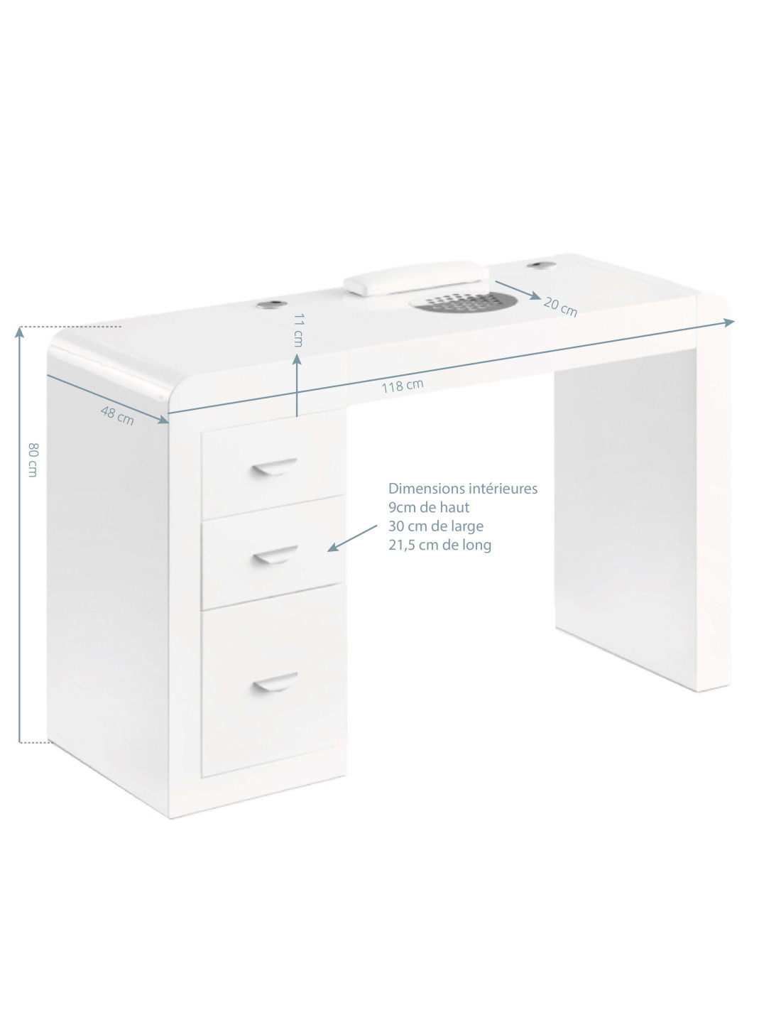 Mesas de manicura 132081 Mesa de manicura Giulia con aspiradora blanca