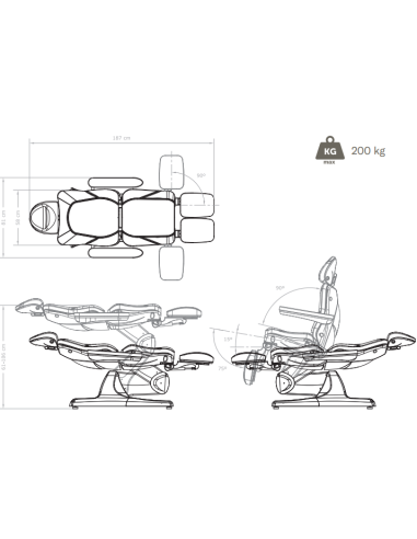 Elektrischer Podologiestuhl WEISS DUNKELGRAU 3 Motoren