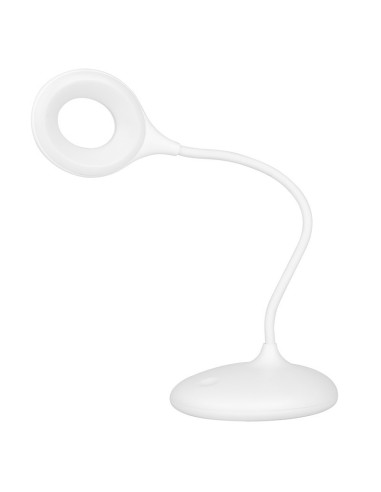 Lampe annulaire LED serpent sur le bureau blanc