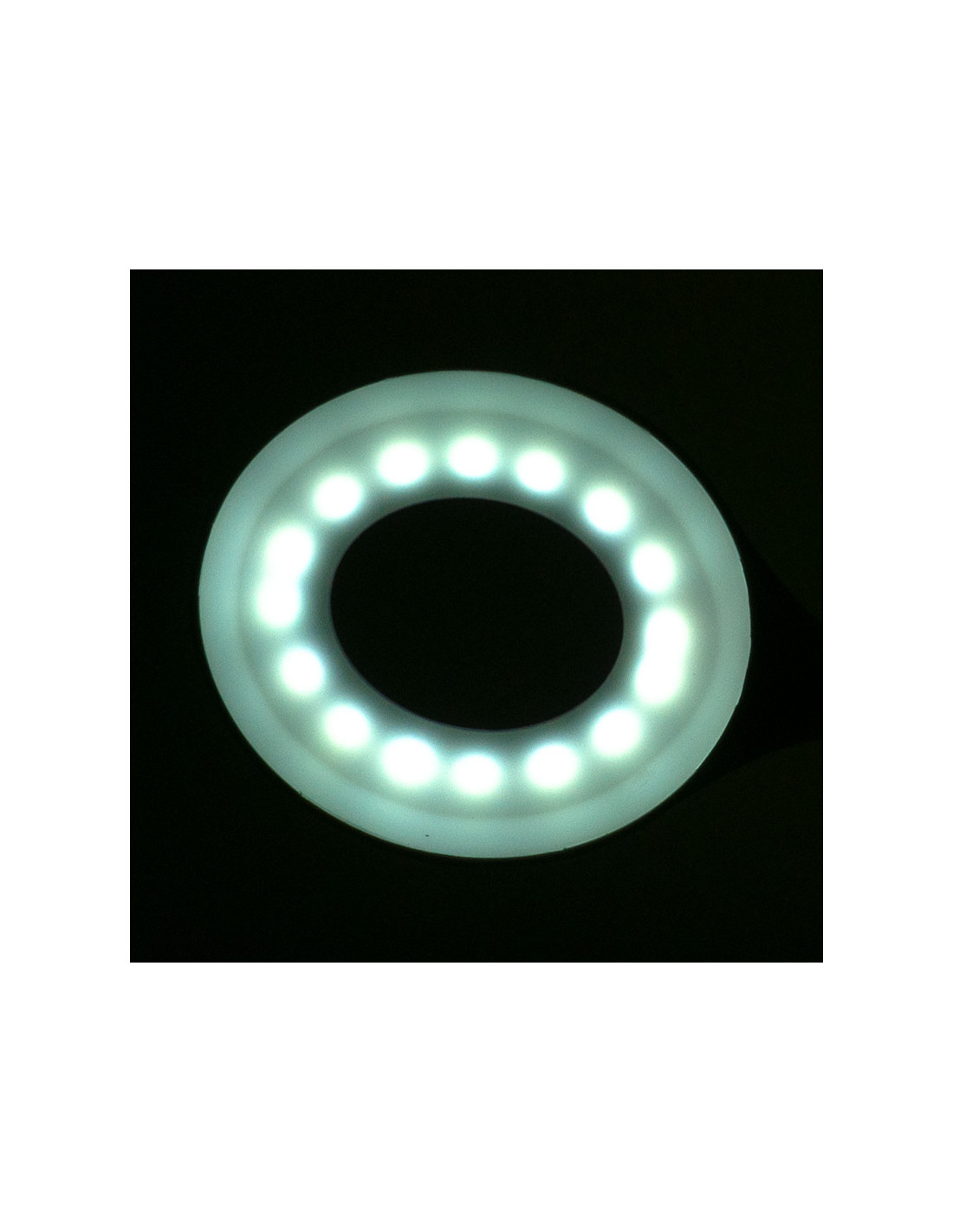 Luce ad anello LED a forma di serpente su scrivania bianca