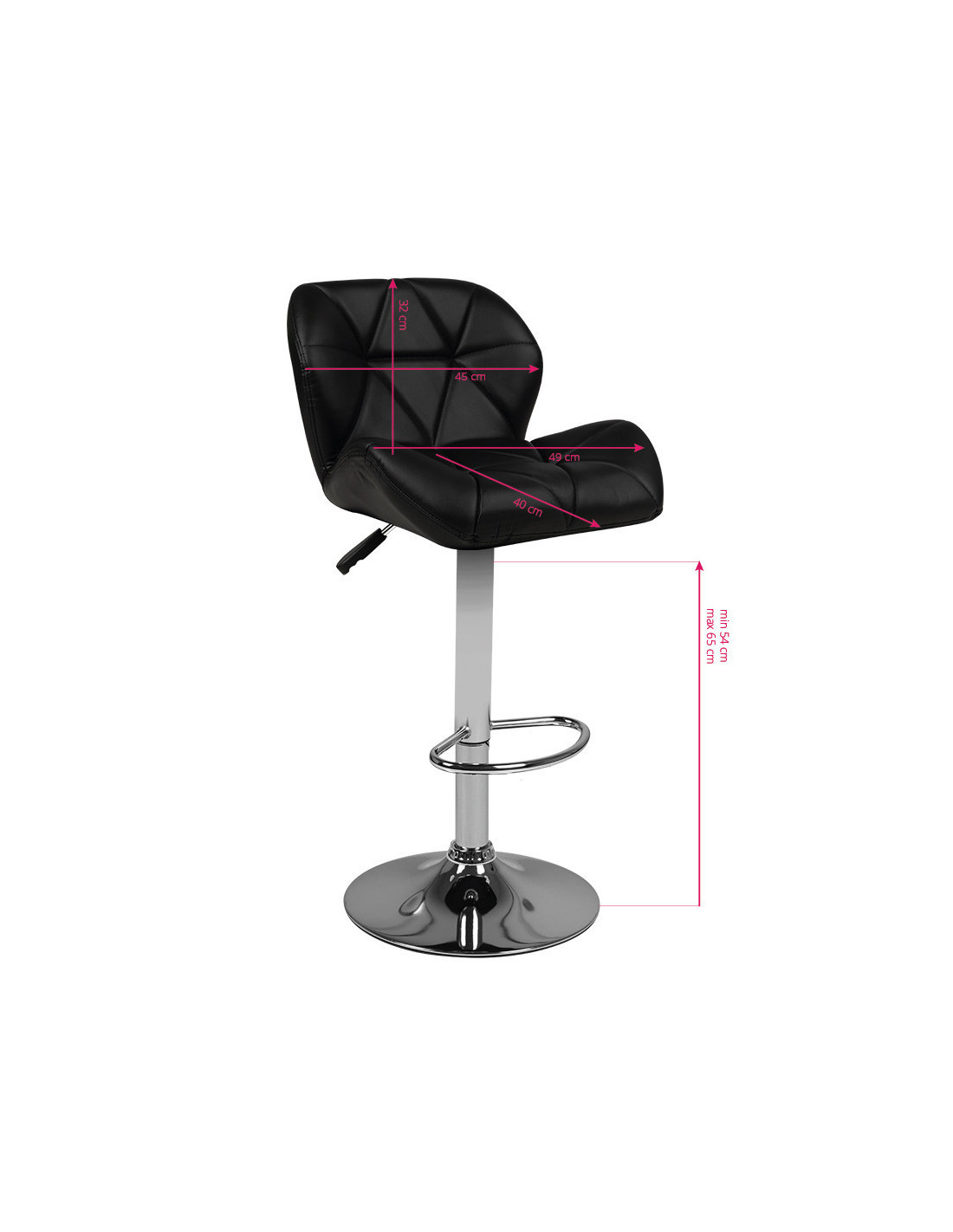 Tabouret de bar M01 matelassé réglable noir 