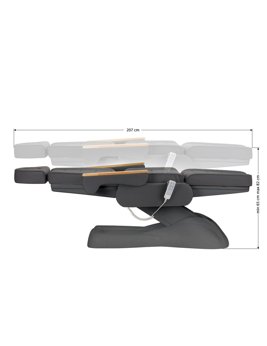 Elektrischer Kosmetikstuhl SILLON Lux mit 3 grauen Motoren und grauem Fuß 