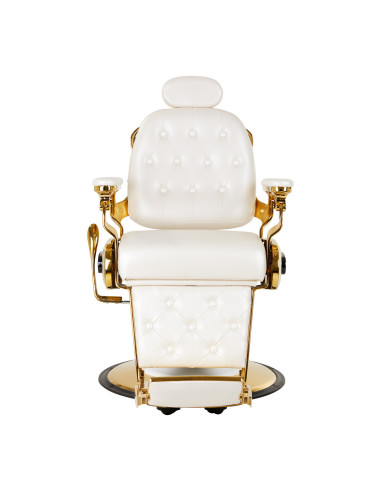 Cadeira de barbeiro Imperial Gold & White – Elegância real e refinamento absoluto