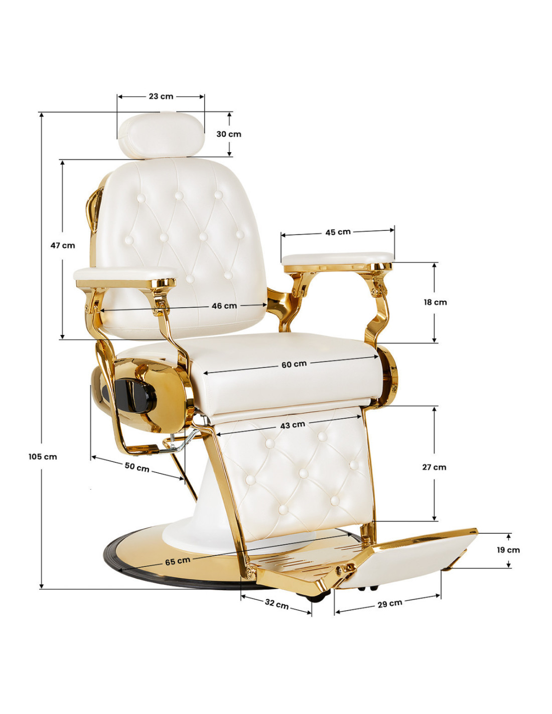 Sillón de barbero Imperial Dorado y Blanco: Elegancia Real y Refinamiento Absoluto