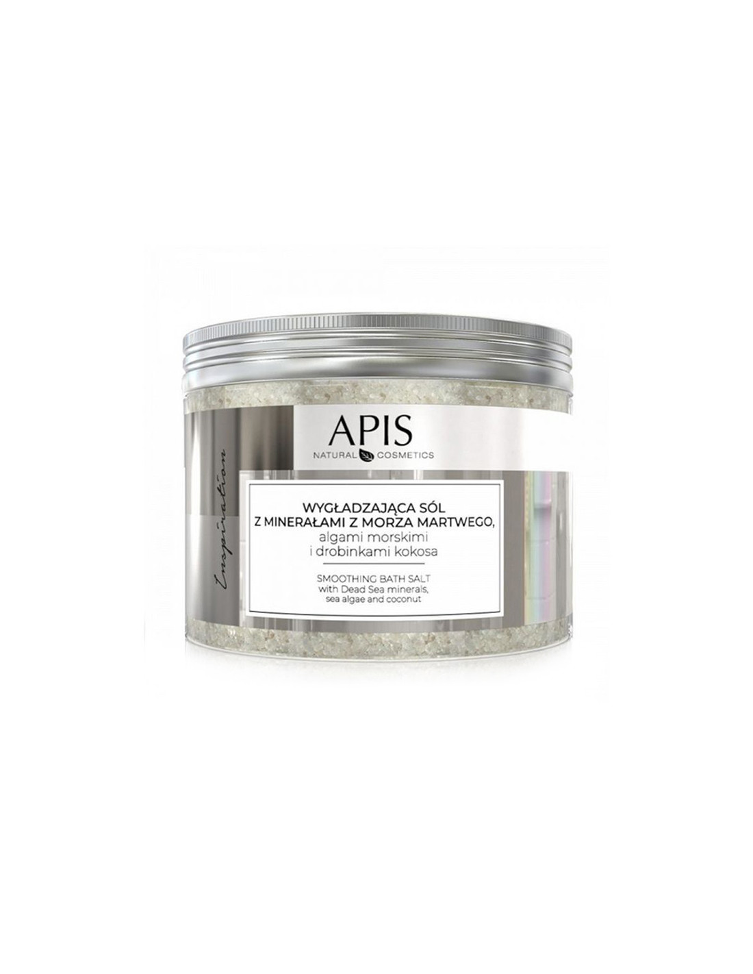 Apis inspiration, wygładzająca sól do kąpieli z minerałami z morza martwego, algami morskimi i drobinkami kokosa, 650 g 
