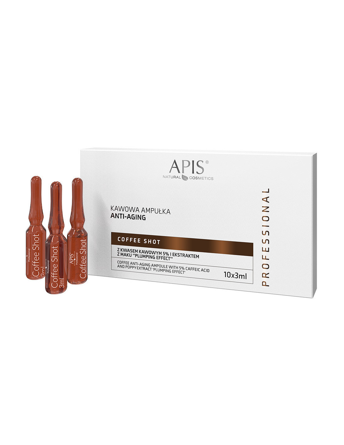 Apis coffee shot kawowa ampułka anti-aging z kwasem kawowym i ekstraktem z maku,,plumping efect 10 x 3,5 ml  