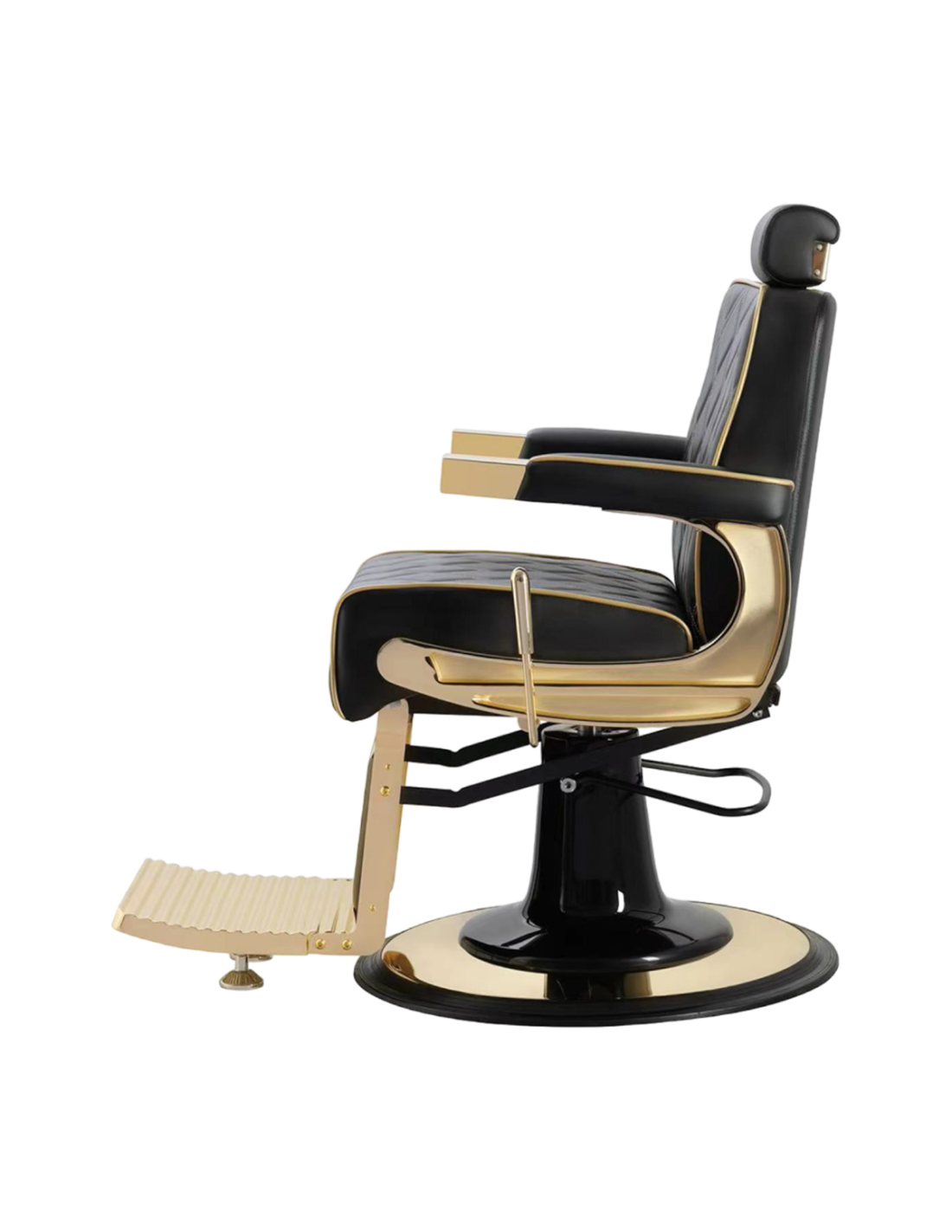 Cadeira de Barbeiro Maximus Black Gold – Conforto Luxuoso e Estrutura de Aço
