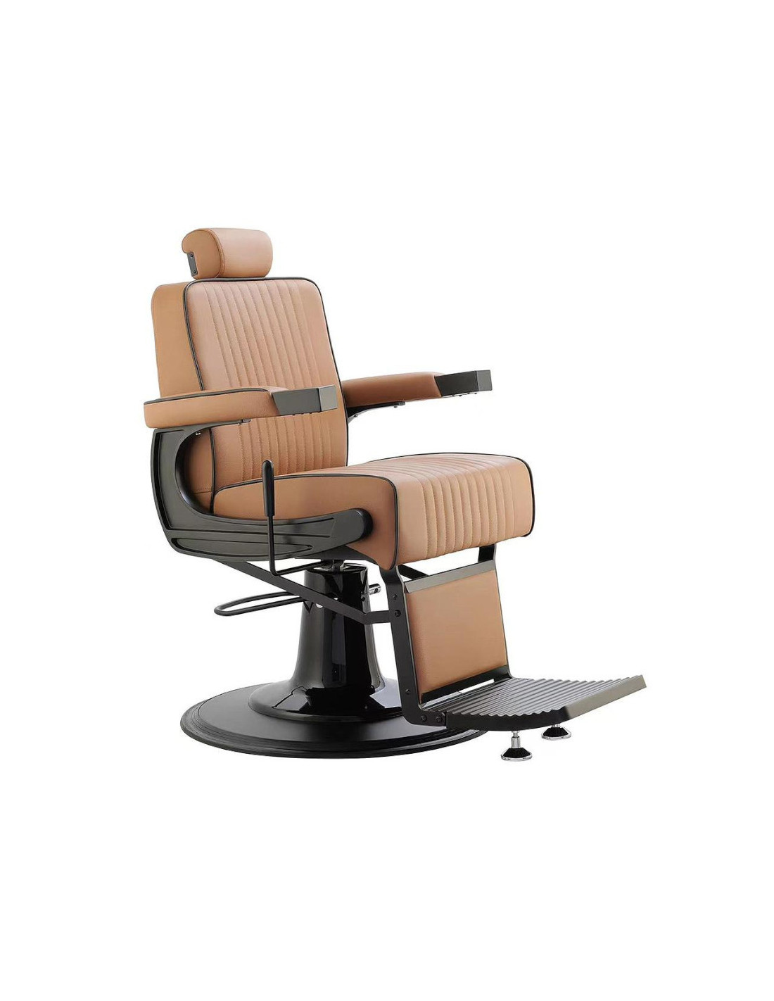 Sillón de barbero Romanos en color camel y negro mate