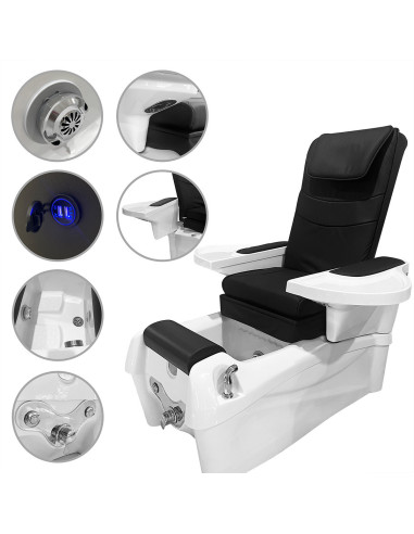 Fotel luksusowy Pedispa OMEGA w kolorze czarnym – shiatsu, chromoterapia, wanna z hydromasażem i pompa spustowa