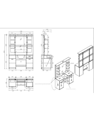 Mobiliário de barbeiro, estações de trabalho e balcões.