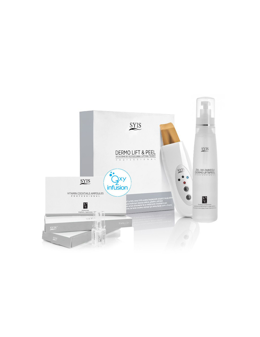 Syis urządz. Dermo Lift&Peel skin scrubber złota szpatuła + kosmetyki Syis 