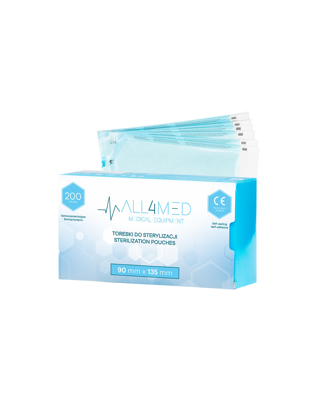 All4med torebki do sterylizacji w autoklawie 90 mm x 135 mm 200 szt. 