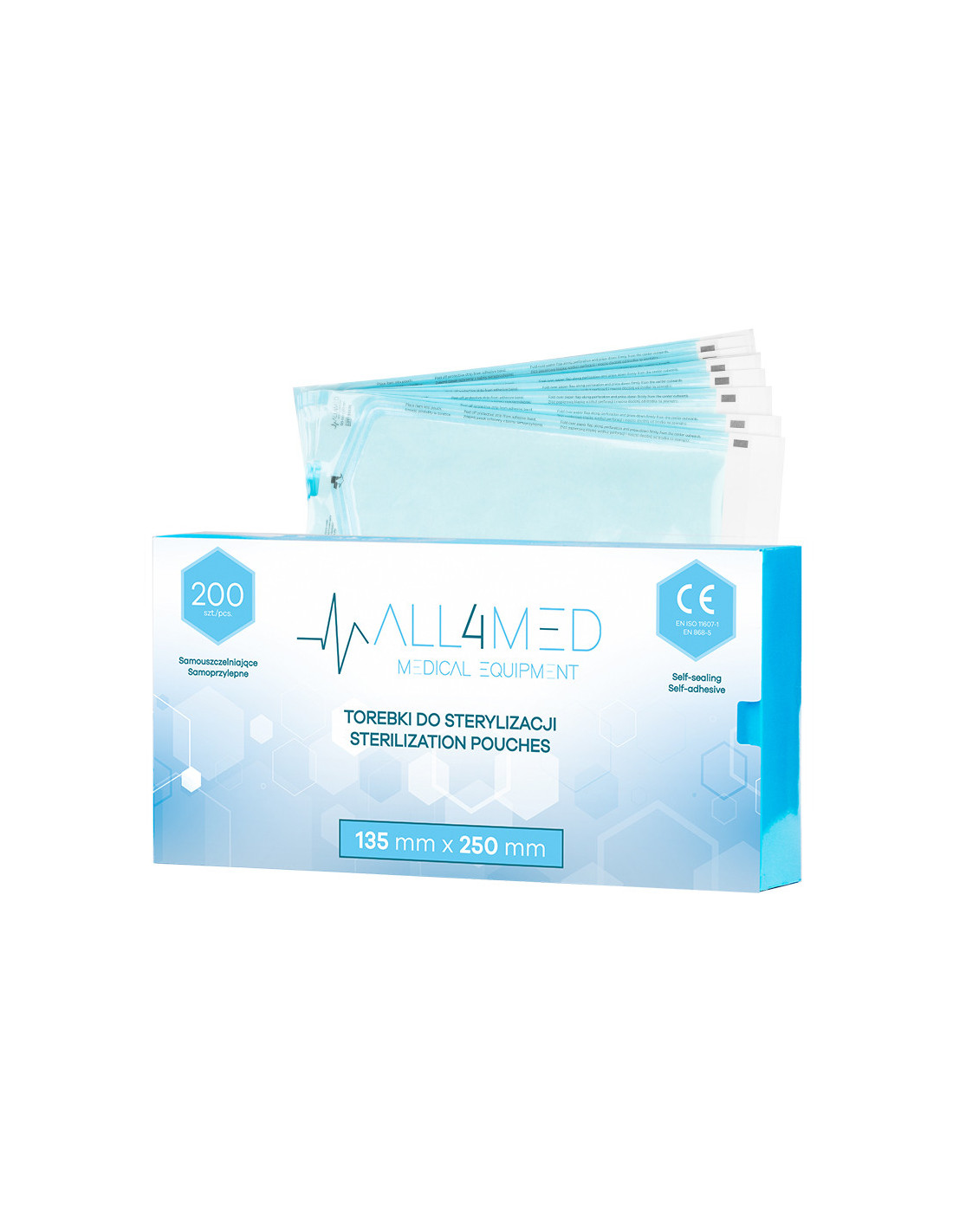 All4med torebki do sterylizacji w autoklawie 135 mm x 250 mm 200 szt. 