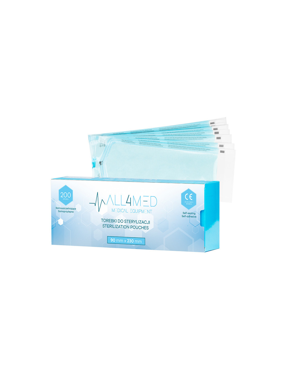 All4med torebki do sterylizacji w autoklawie 90 mm x 230 mm 200 szt. 