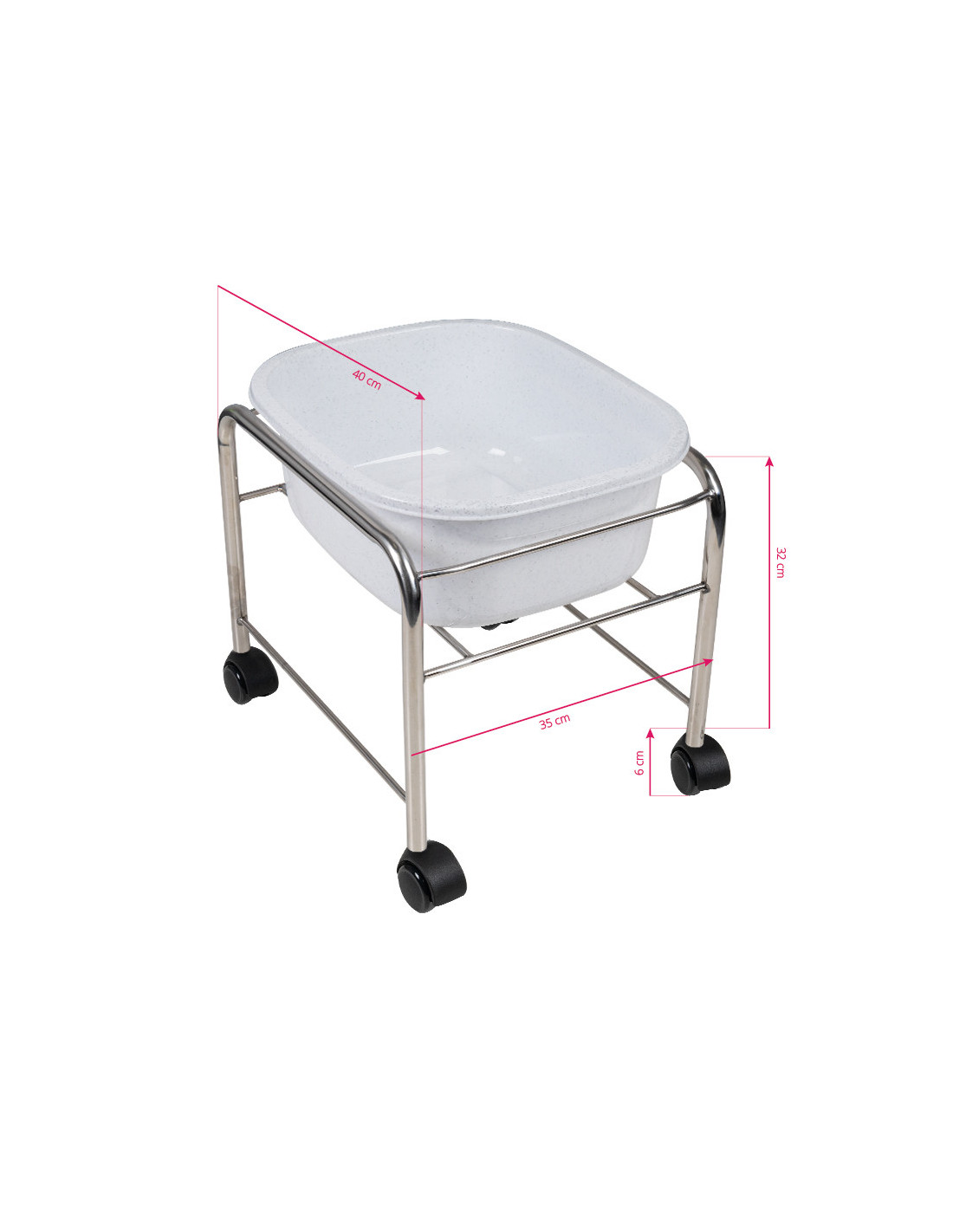 Brodzik do pedicure prosty z kółkami chrom 