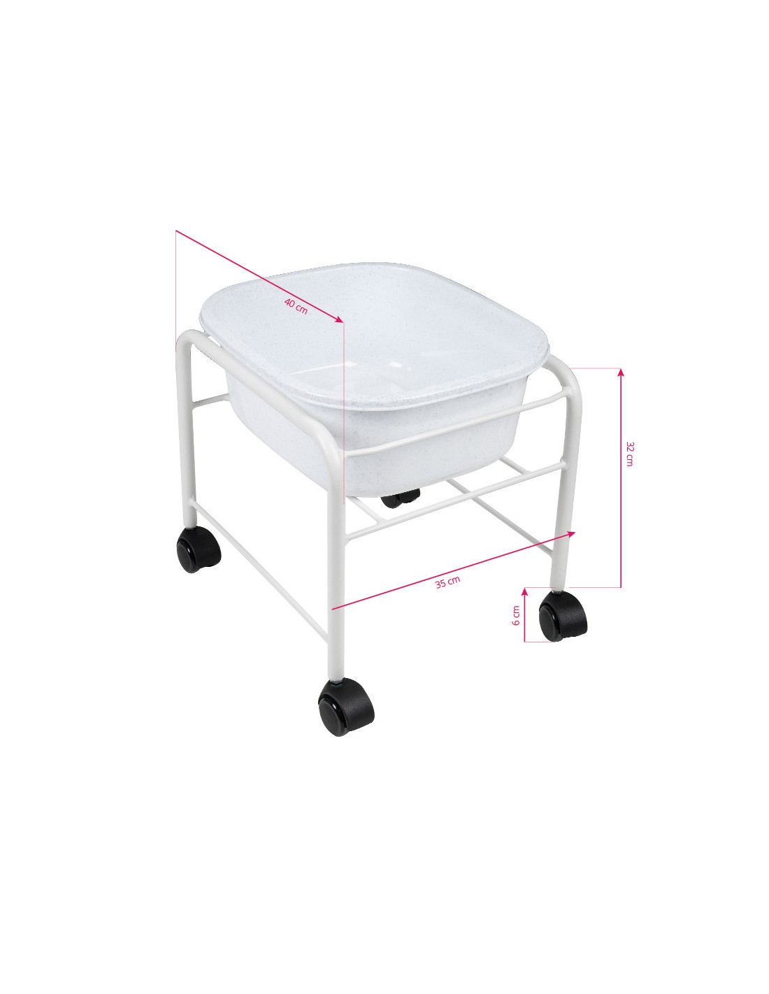 Brodzik do pedicure prosty z kółkami biały 