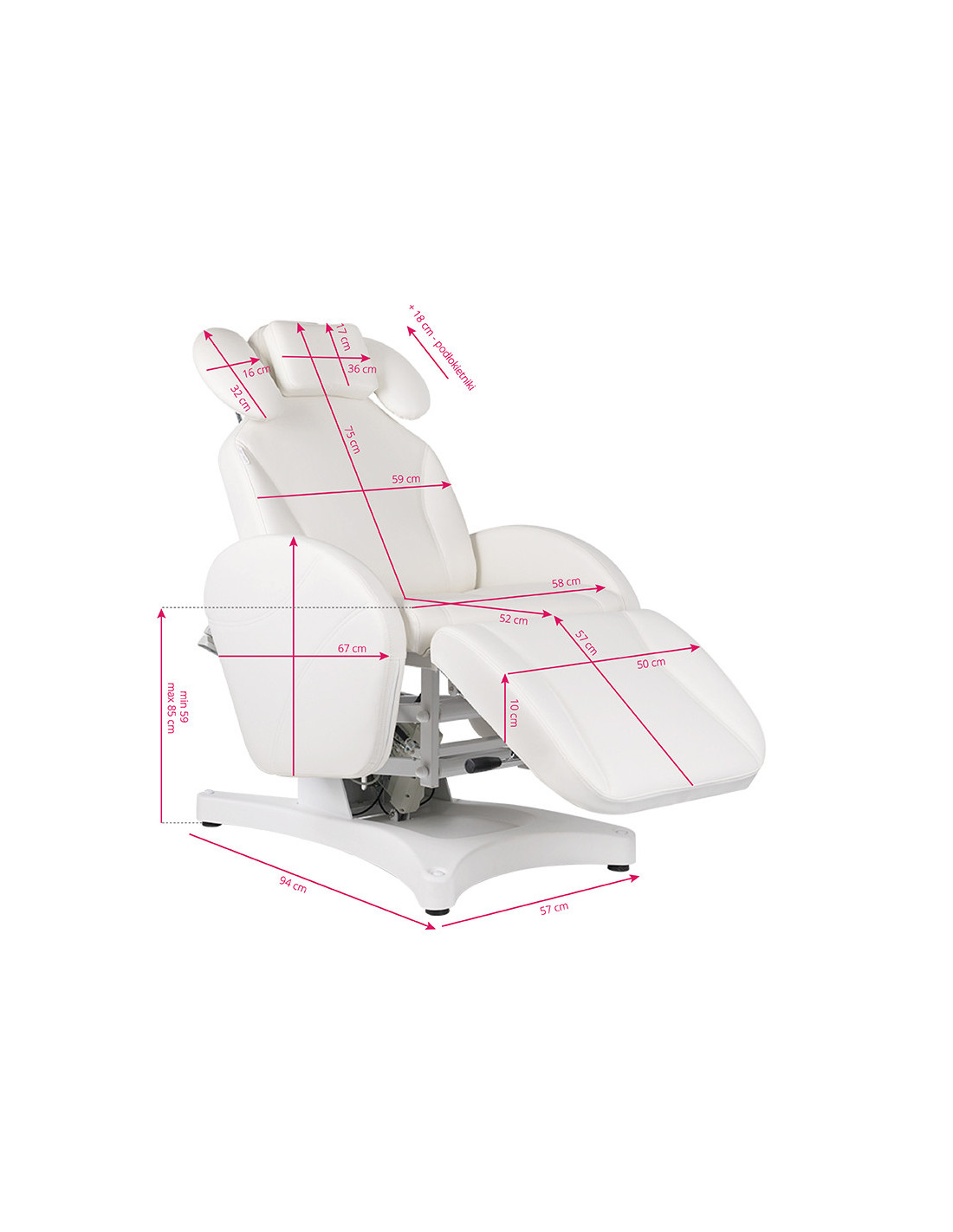 Fotel zabiegowy do rzęs Ivette professional elektryczny biały 