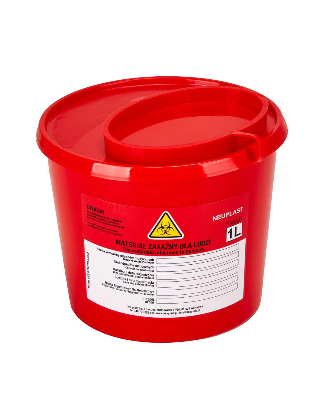 Pojemnik na odpady medyczne 1 L czerwony 