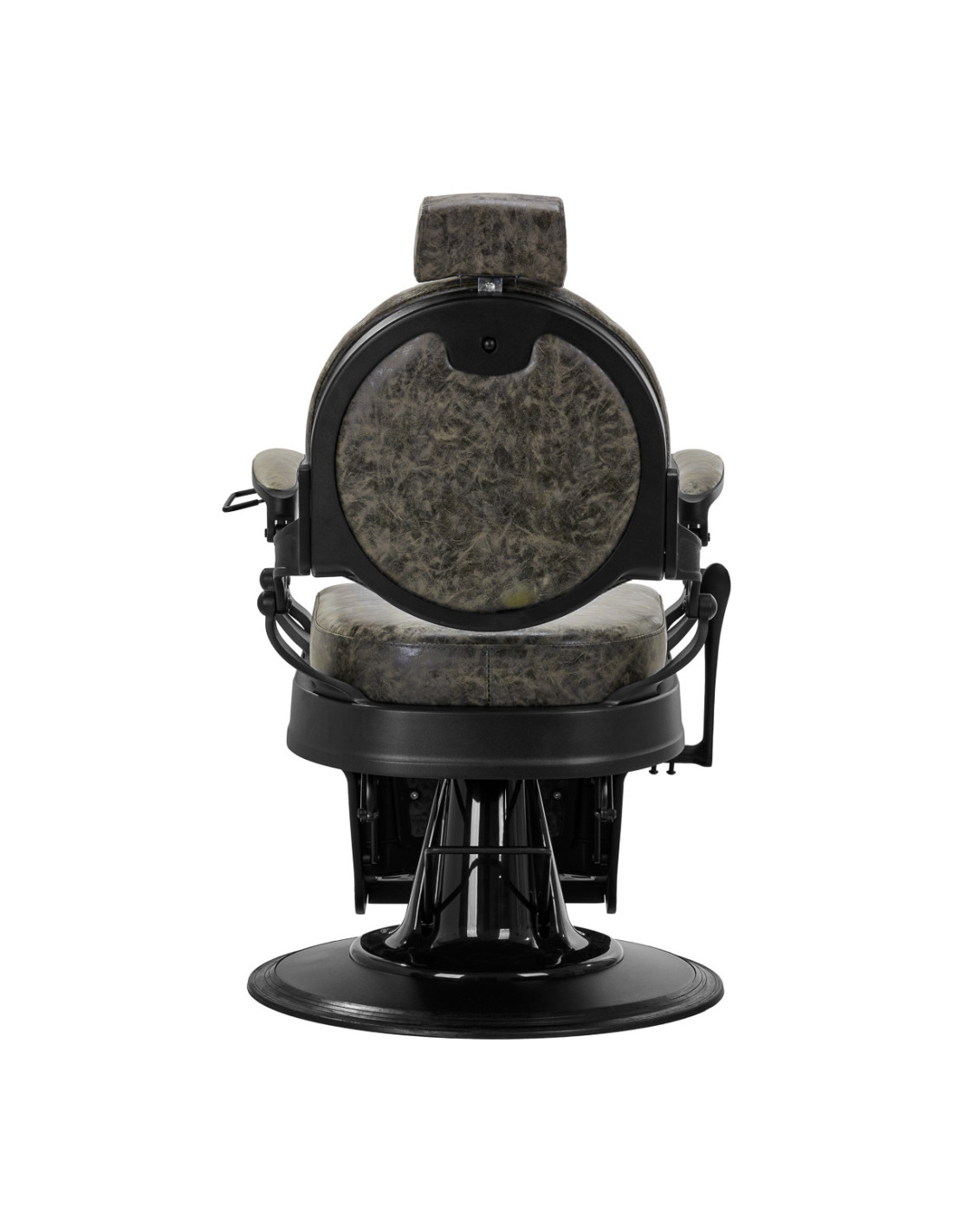 Fotel fryzjerski Cavalese, skóra w kolorze starej zieleni – klimat retro i industrialny design