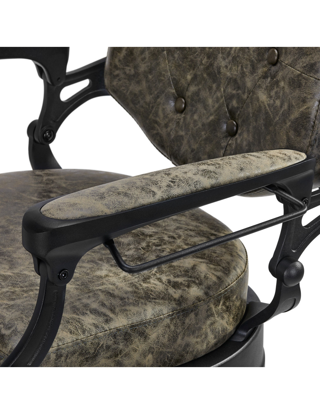 Cadeira de barbeiro Cavalese em couro verde antigo – Ambiente retrô e design industrial