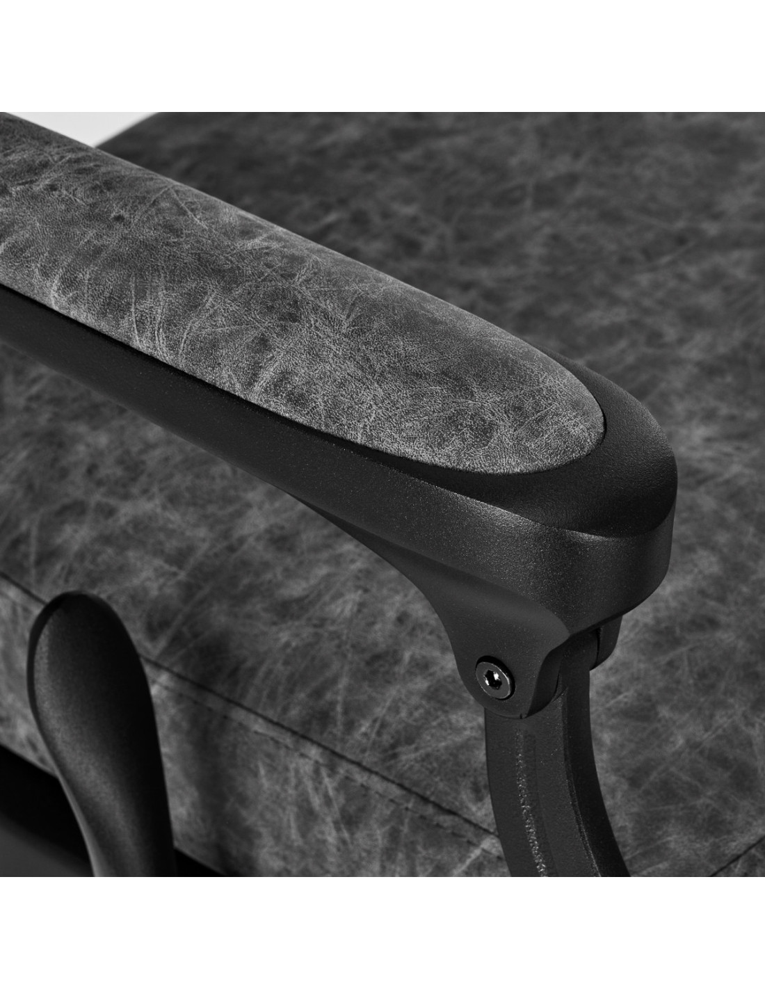 Sillón de barbero Cavalese cuero gris viejo vista ampliada reposabrazos acolchados