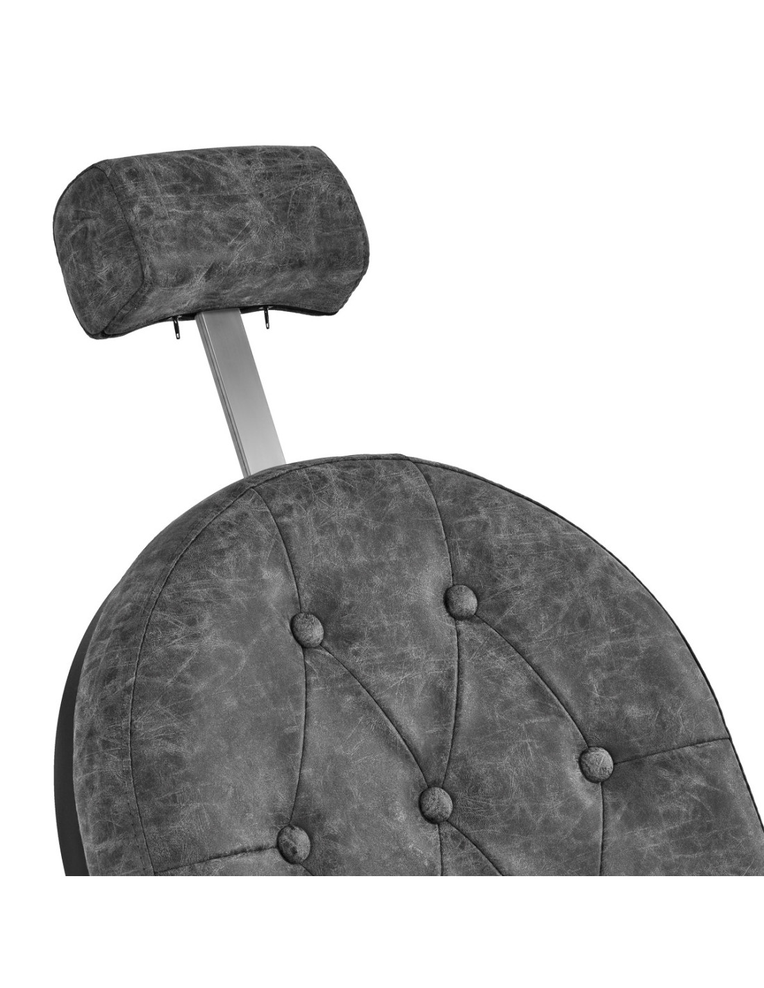 Sillón de barbero Cavalese antiguo cuero gris vista reposacabezas abierto