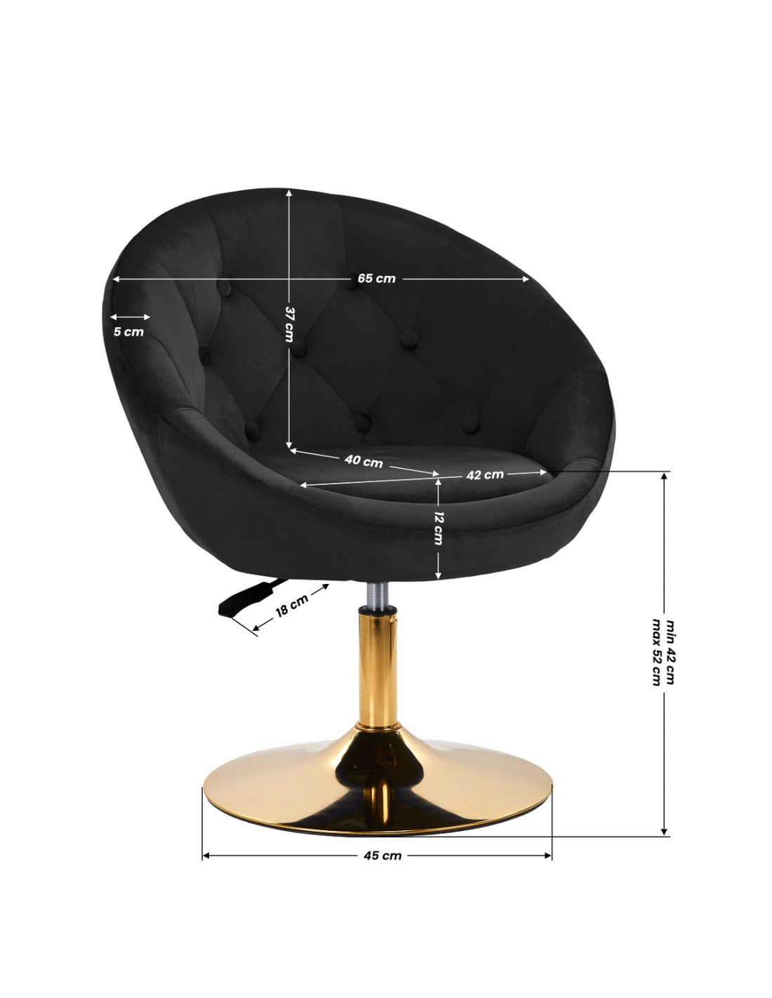 Fauteuil pivotant 4Rico QS-BL12G, velours noir 