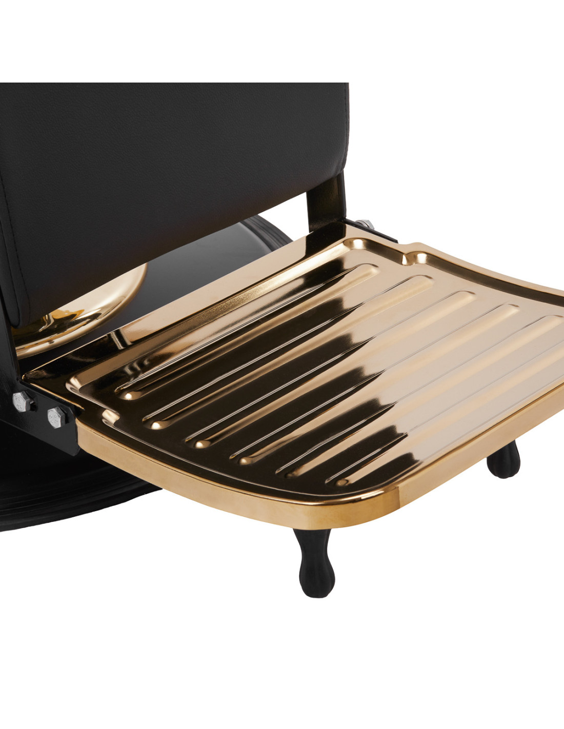 Cadeira de barbeiro preta Gold Line – Elegância de alta costura e acabamentos premium