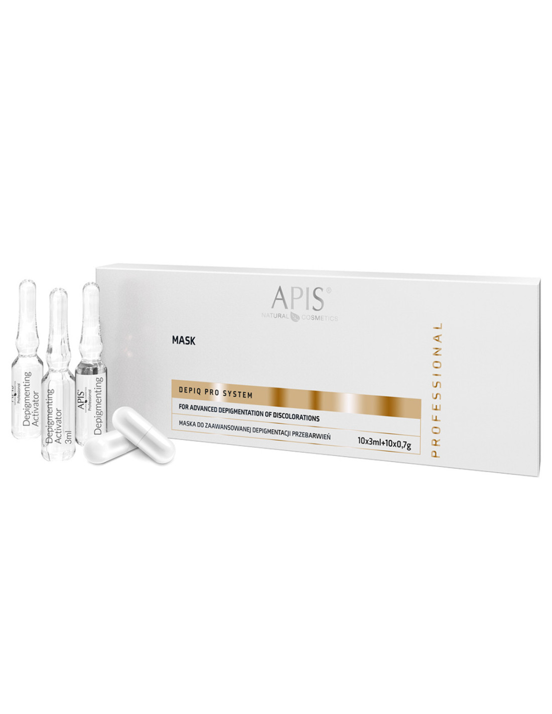 APIS DEPIQ PRO SYSTEM Maska do zaawansowanej depigmentacji przebarwień, 10x3ml + 10x0,7g 