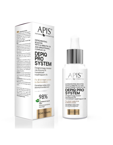 APIS DEPIQ PRO SYSTEM Depigmentujący booster z α-arbutyną 1% i kompleksem rozjaśniającym 1% 30 ml 