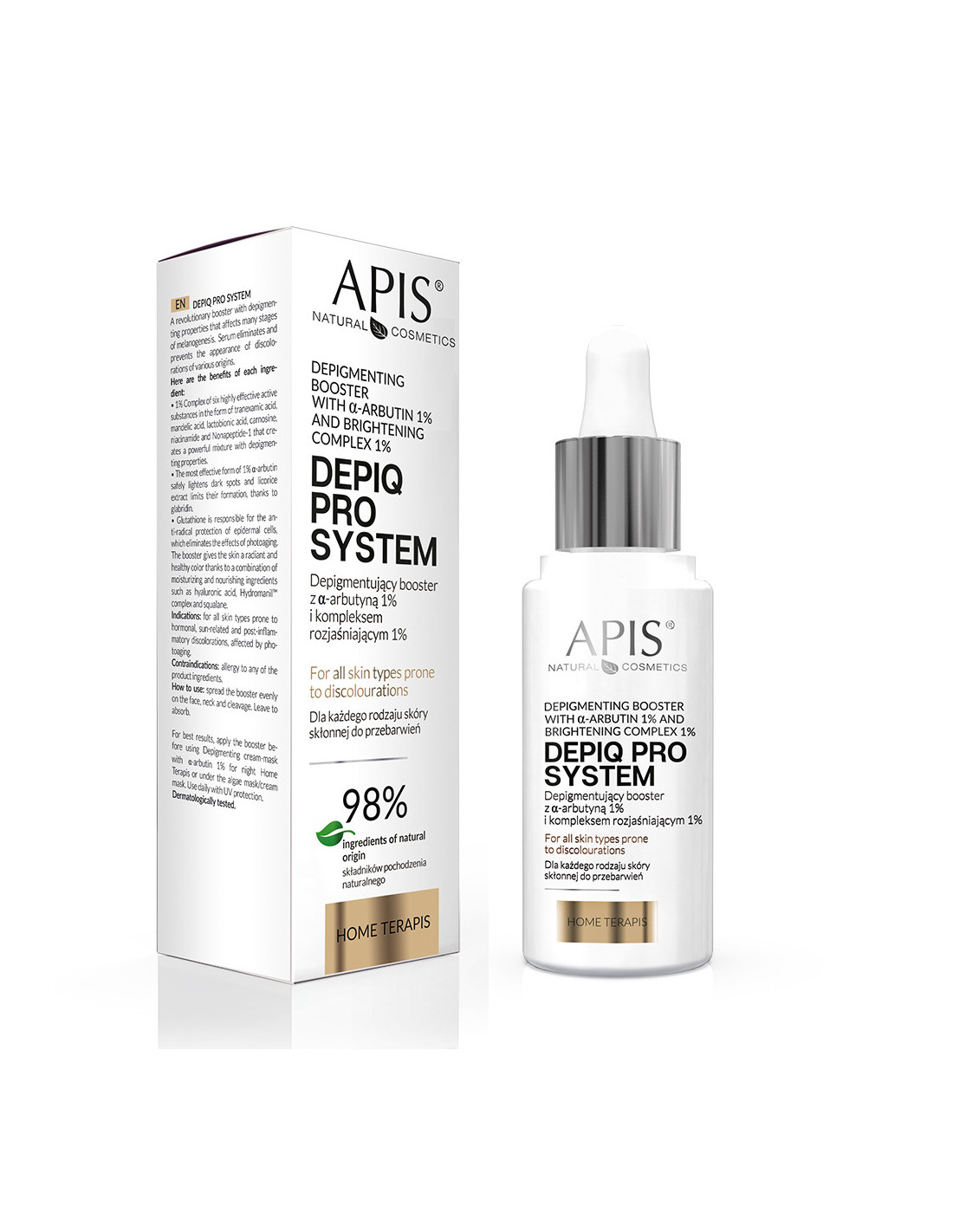 APIS DEPIQ PRO SYSTEM Depigmentujący booster z α-arbutyną 1% i kompleksem rozjaśniającym 1% 30 ml 
