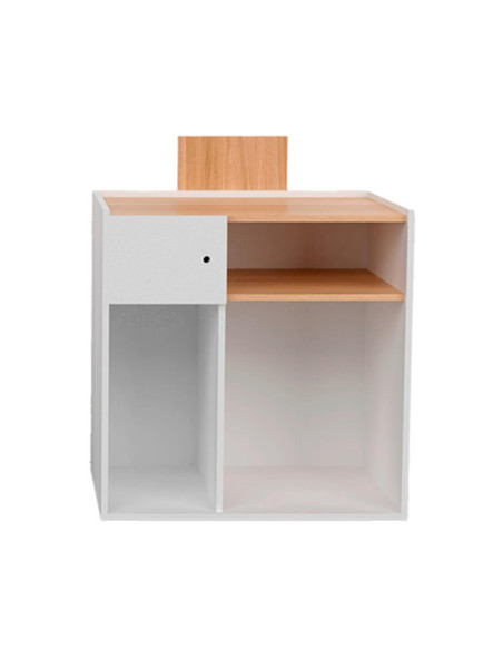 Caisse d'accueil réception blanc effet chêne