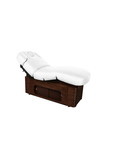 Elektrische verwarmde spa-massagetafel Lola in wit en bruin.