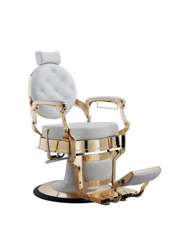 Sillón de barbero Florence blanco y dorado: brillo puro y comodidad profesional