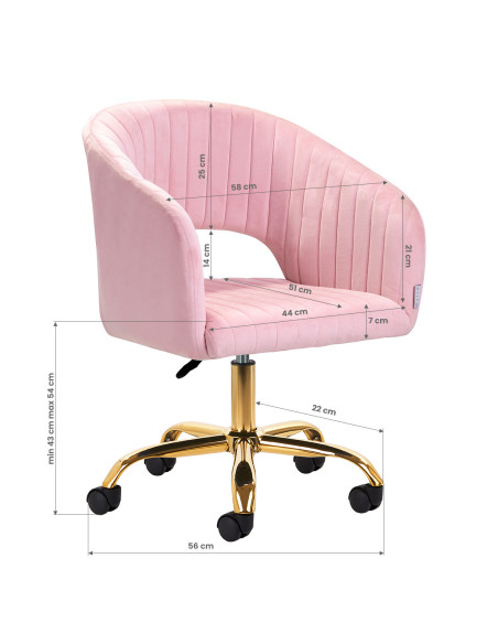 4Rico krzesło obrotowe QS-OF212G aksamit różowe 
