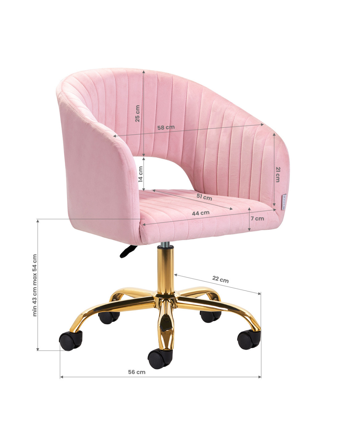 4Rico krzesło obbrotowe QS-OF212G aksamit różowe 