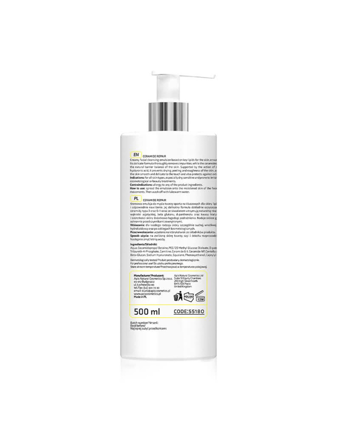 Apis REPARACIÓN DE CERAMIDA Laagodna emulsja do mycia twarzy z ceramidami i beta glukanem 500 ml  