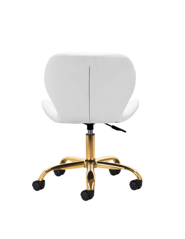 Taburete cosmético Elegancia blanco con base dorada. 
